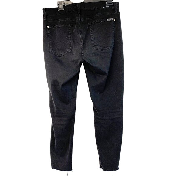 7 For All Mankind B(air) Black Skinny Jeans Womens Size 32 Raw Hem Crop GUC 8110 - Picture 2 of 10